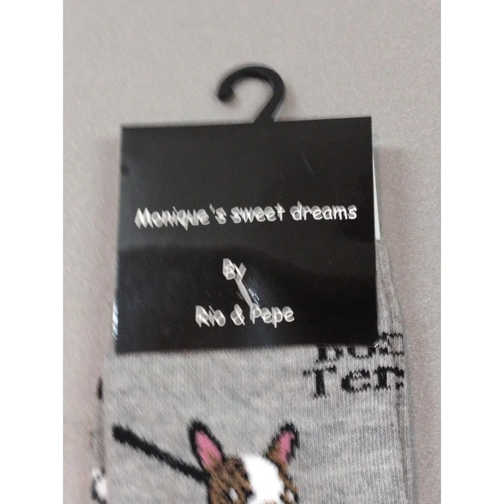 Monique's Sweet Dreams Rio & Pepe Boston Terrier Dog Socks Gray Size 9-11 NWT